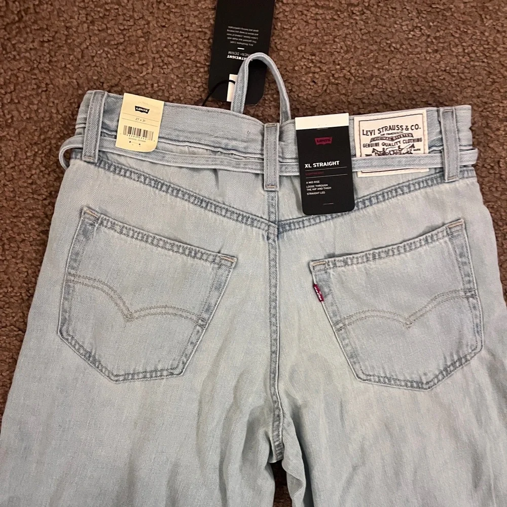 NWT Levi's XL Baggy Straight Jeans Light Wash Blue Size 27x31 Tie Waist Y2K - Picture 12 of 12